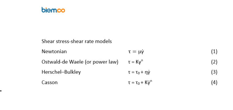 Shear stress-shear rate models